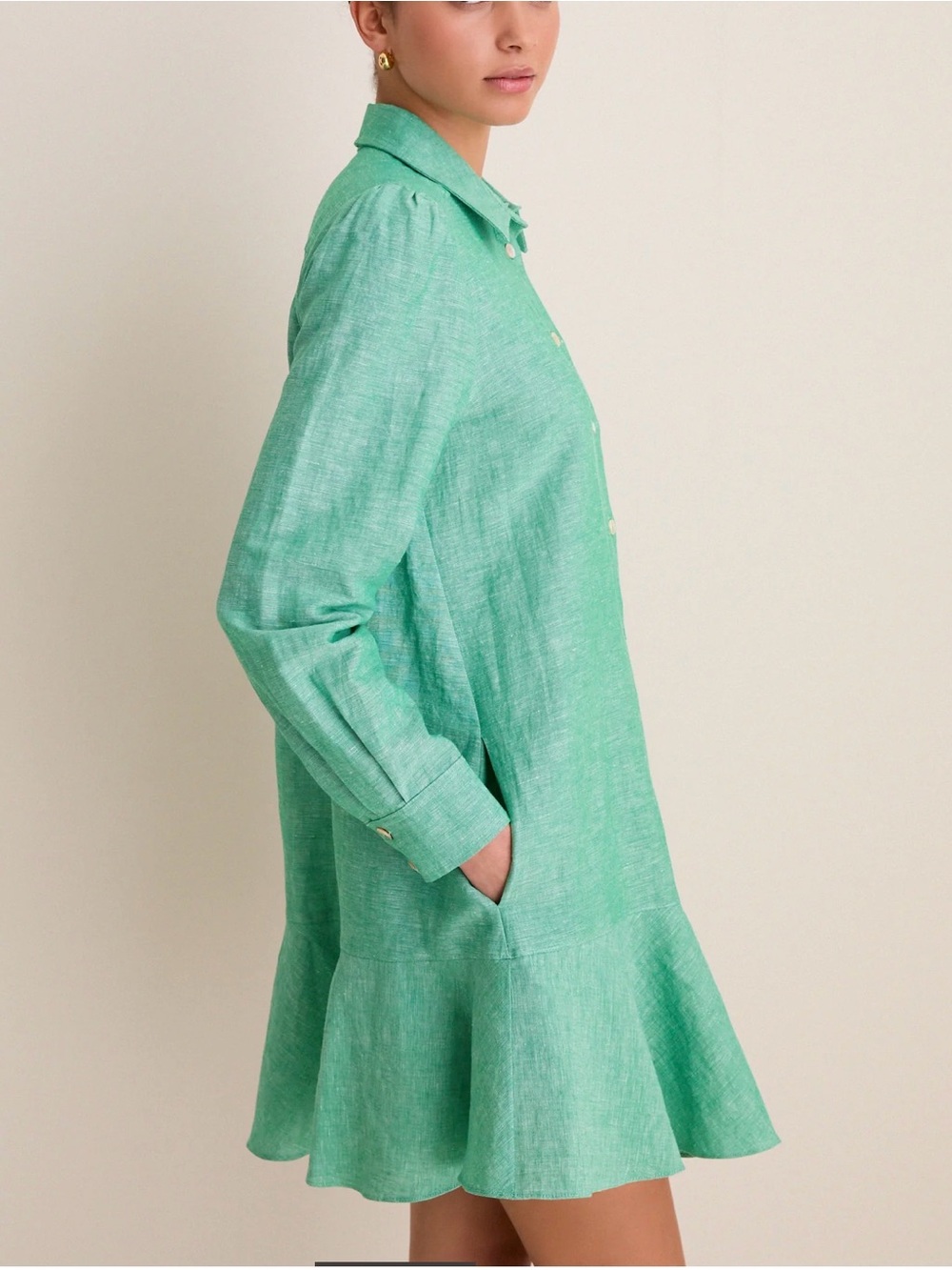 Tuckernuck Seafoam Green Callahan Linen Button-Up Shirt Dress, Size Small
